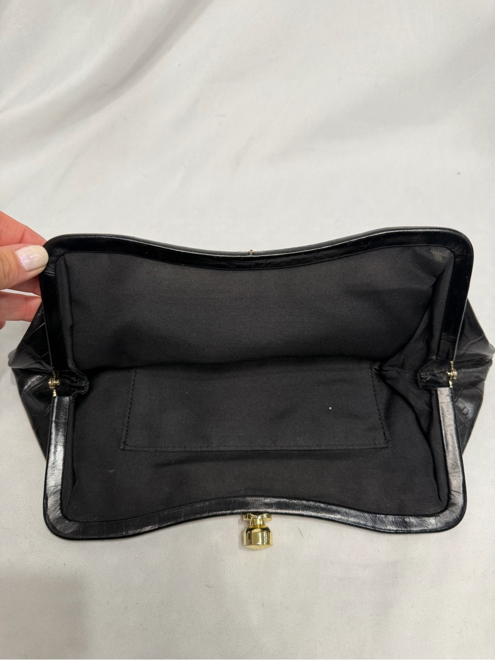 Banana Republic Black Croc-Embossed Frame Clutch with Gold Kiss Lock - Picture 3 of 7